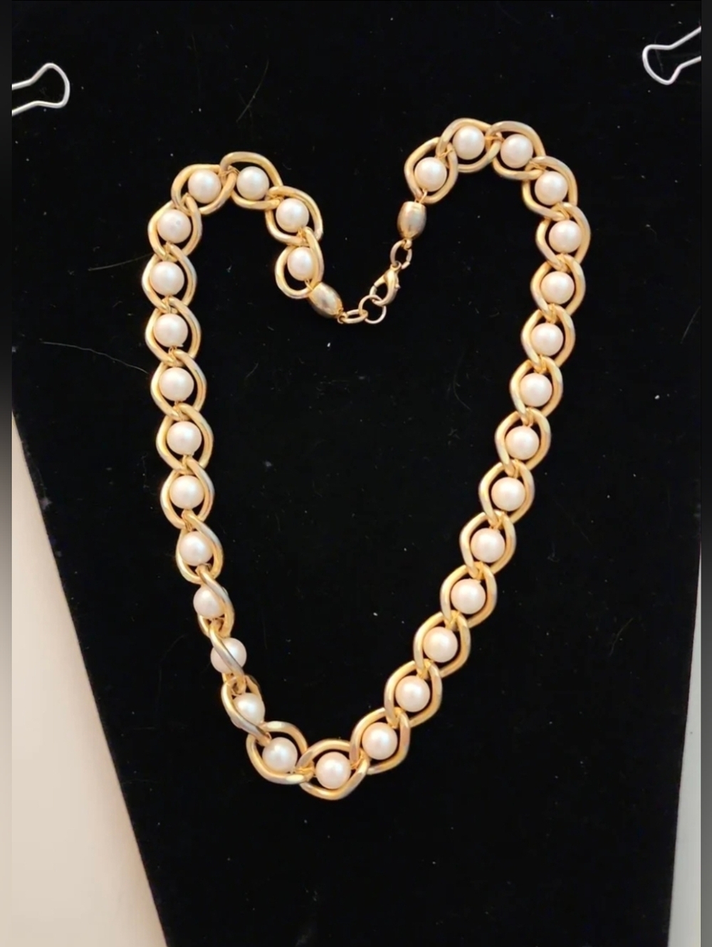 Vintage Napier Gold Tone Link Chain Faux Pearl Necklace  16"